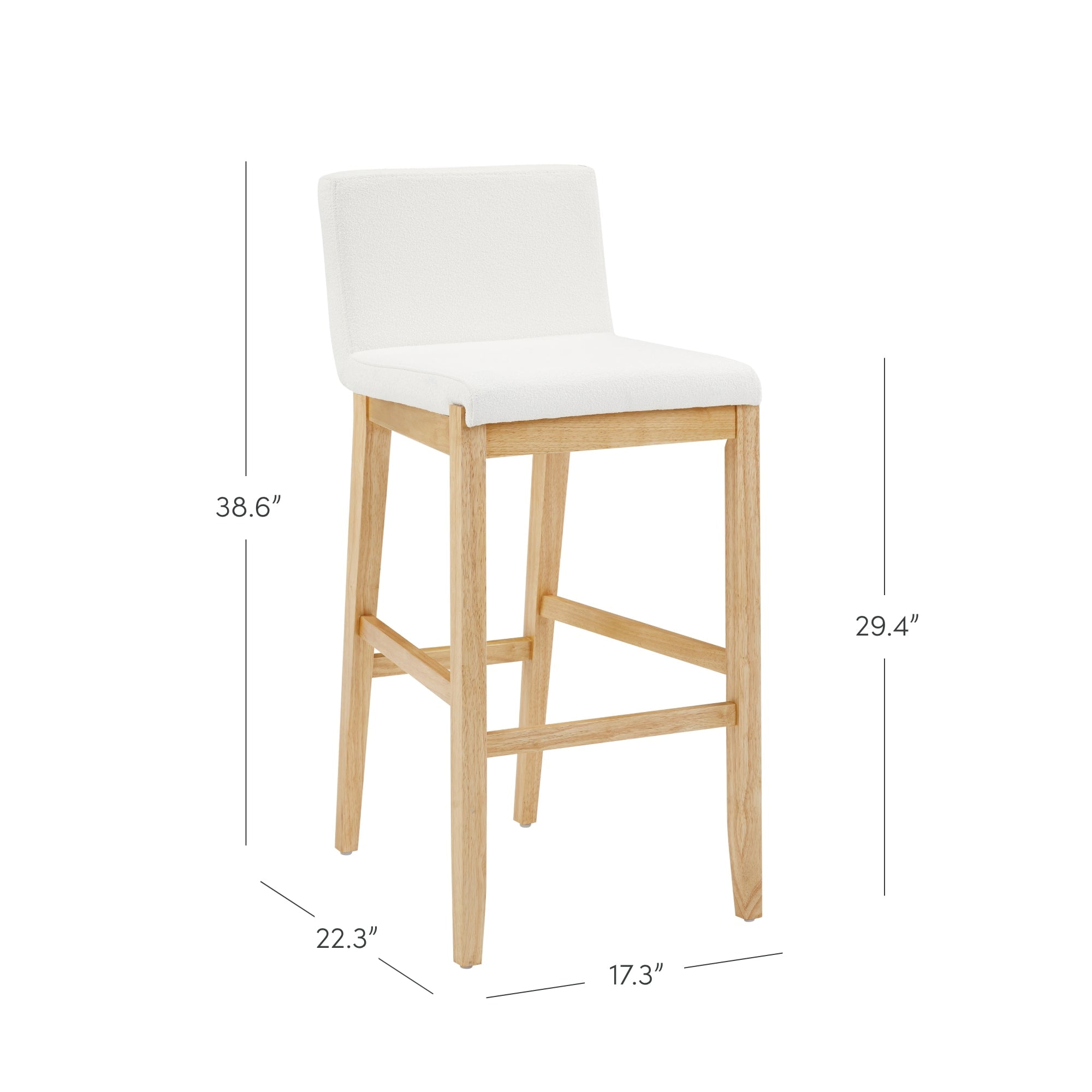 Nathan James Gracie Modern Upholstered Bar Stool, Wooden Bar Stool for Kitchen Island with Boucle Upholstery, Cream Boucle/Warm Pine