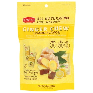 (Pack of 12), Pocas Ginger Chew Lemon Flavor, 8 oz