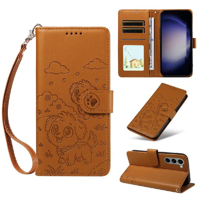 Funda Cartera GANGXUN con Diseño de Perrito en Relieve para Samsung Galaxy S23 , Protección 360° con Ranuras y Correa Desmontable