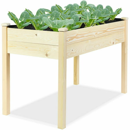 Wooden Raised Vegetable Garden Bed Elevated Grow Vegetable Planter W/Black