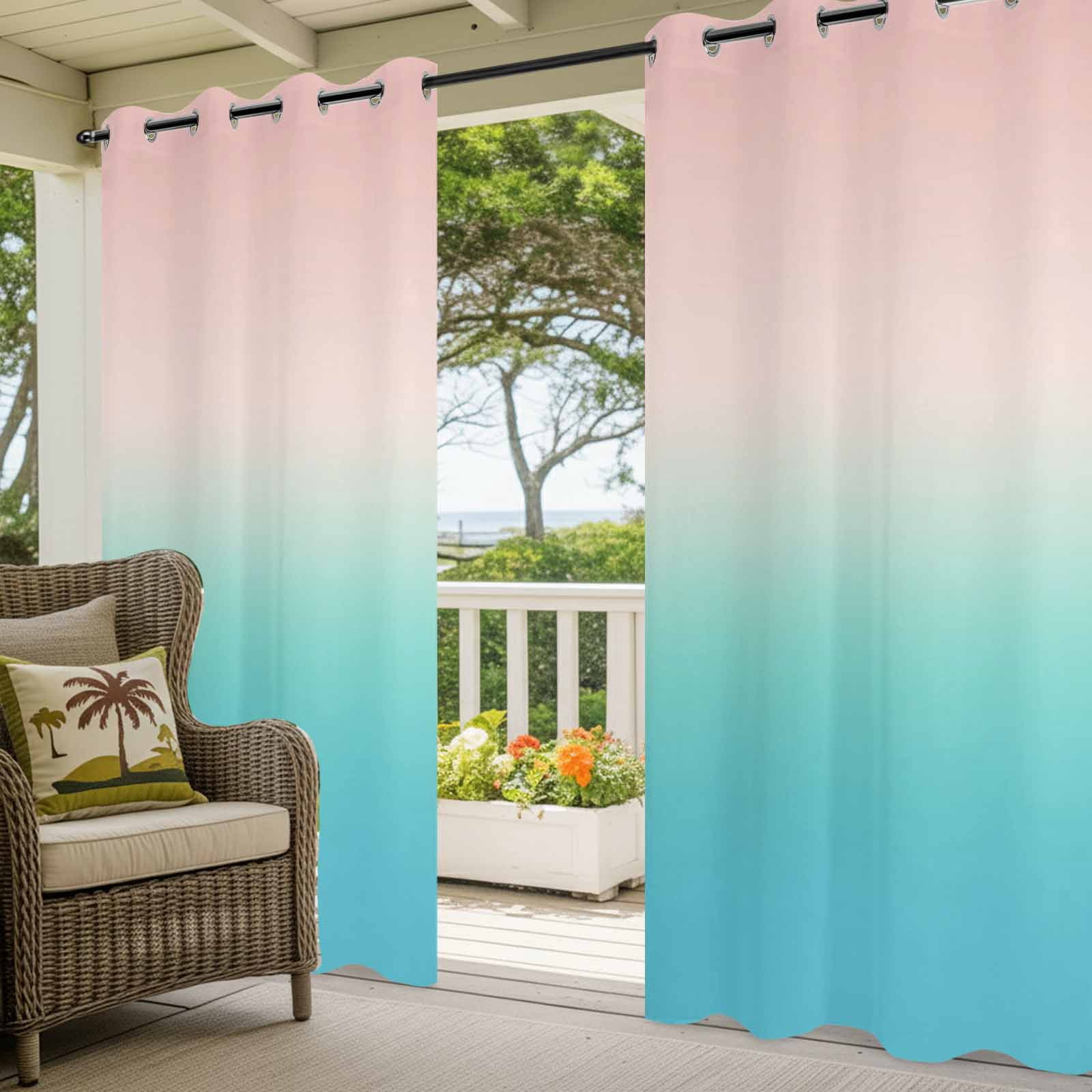 Pink Teal Ombre Outdoor Curtains for Patio Waterproof,Windproof Privacy Curtains with Weighted Bottom,Modern Abstract Art Gradient Aesthetics Outside Drapes for Picnic Garage Yard 54"x84" 2 Panel