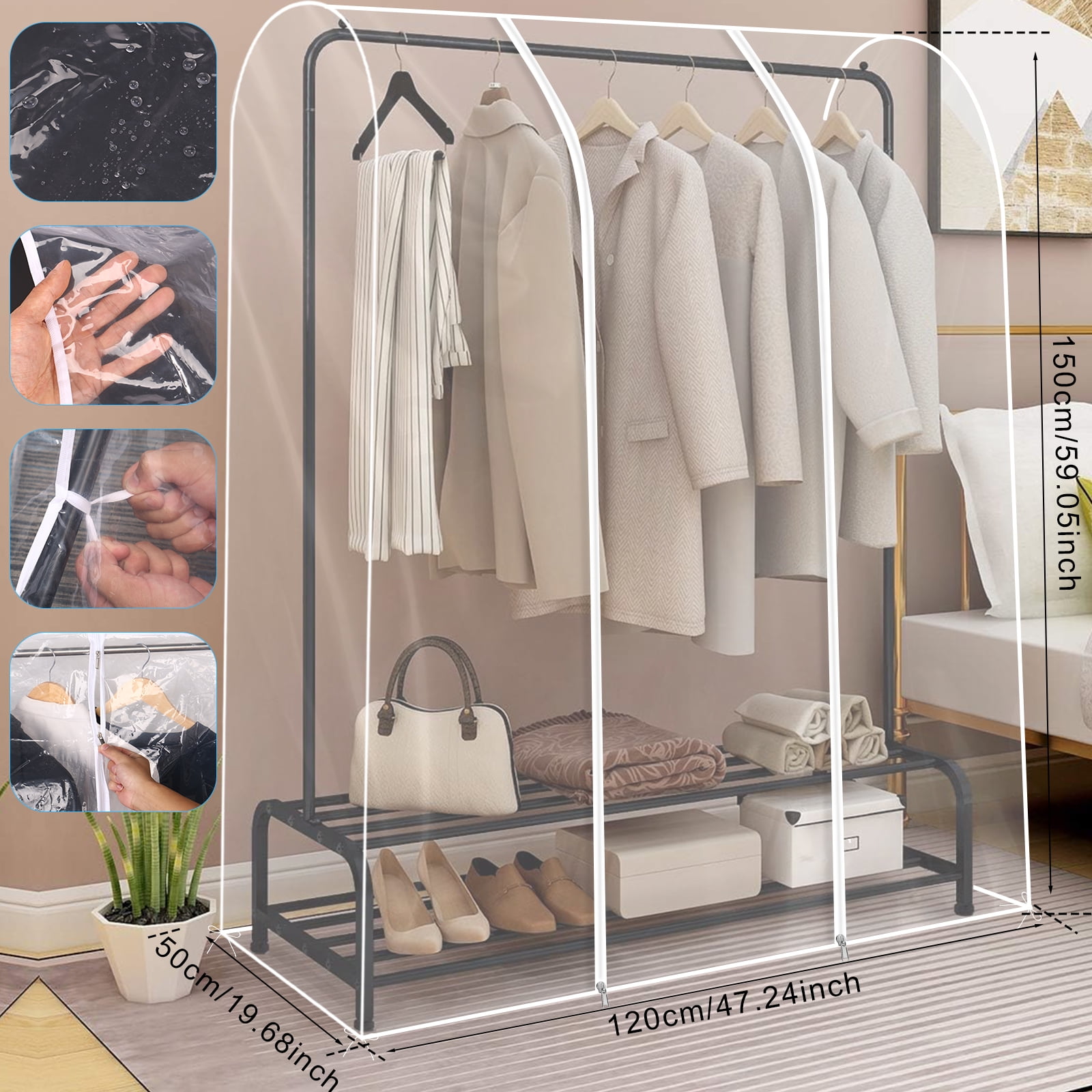 GQC PEVA Dustproof Clothes Rail Cover, 150 * 50 * 150 C Clear Garent