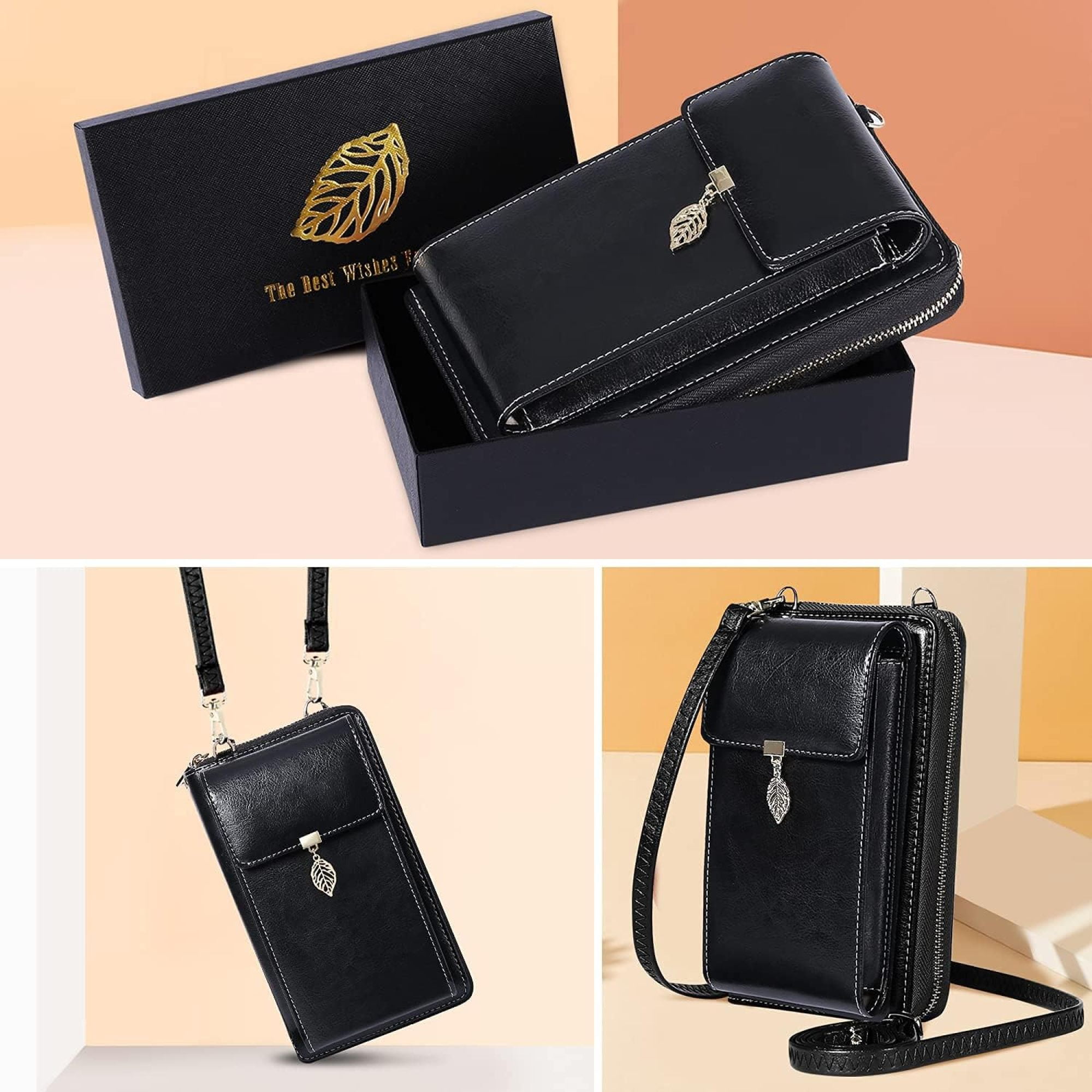 SQDWYGG Small Crossbody Phone Bags for Women Leather Cell Phone Purse Wallet,A-black