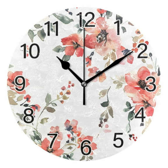 Ryvnso Watercolor Flower Pattern Wall Clock Non Ticking Silent Kitchen Clock Battery Operated Clocks 10 inch