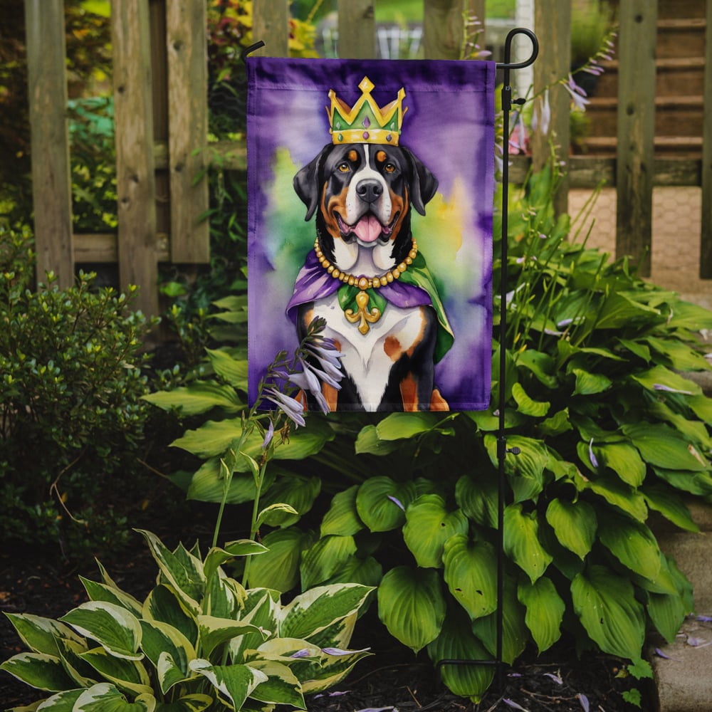 Greater Swiss Mountain Dog King of Mardi Gras Garden Flag 11.25 in x 15.5 in