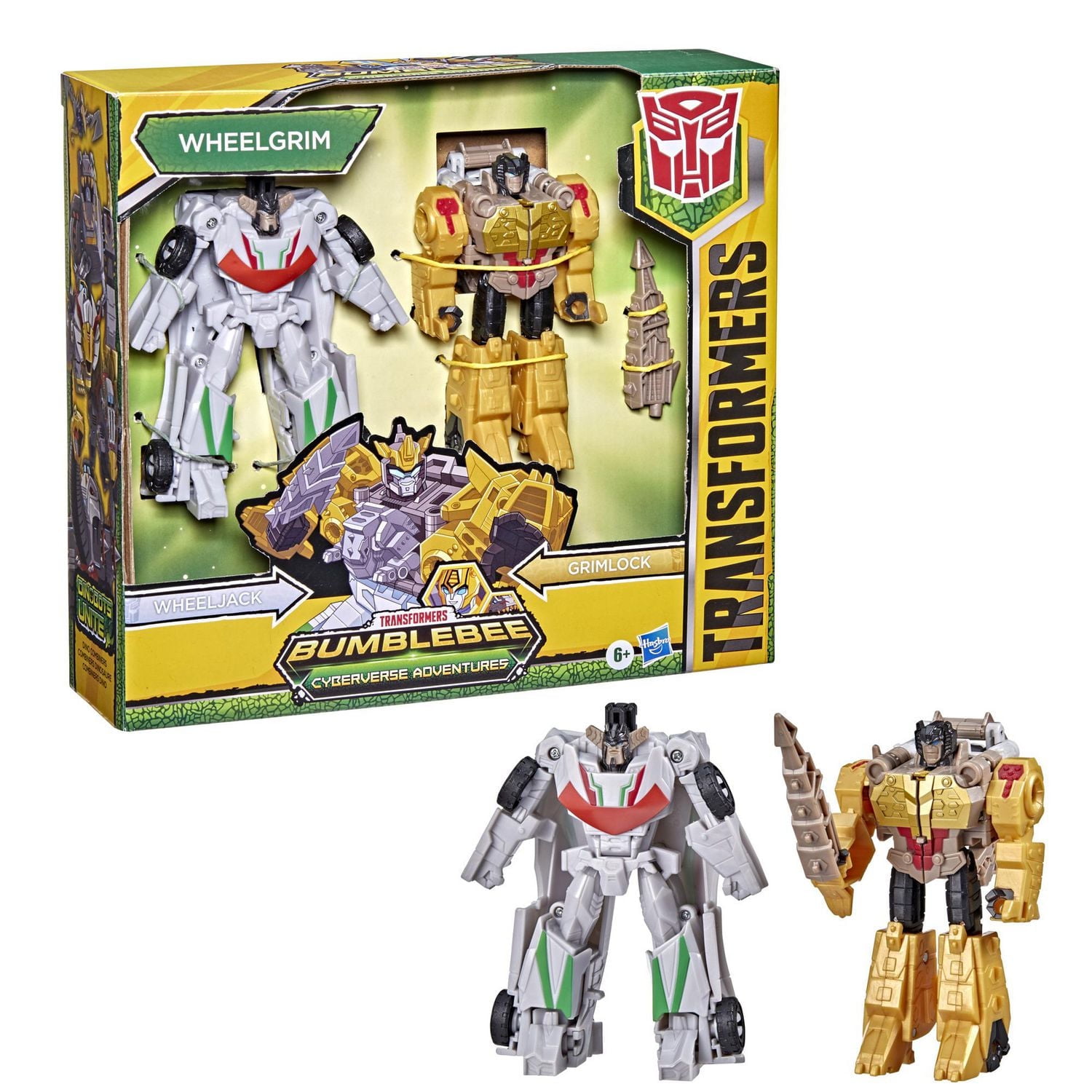 Transformers Bumblebee Cyberverse Adventures Dinobots Unite Toys Dino Combiners Wheelgrim 2-Pack Action Figures, Ages 6 and Up, 4.5-inch