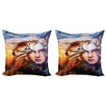 thumbnail image 1 of Ambesonne Fantasy Throw Pillow Cover 2 Pack, Tiger and Lion Head, 18", Yellow Brown Blue, 1 of 6