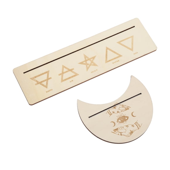 2 Pieces Wooden Moon Shape Tarot Card Stand Holder, Moon Phase Altar Sun Moth Pattern Rectangle Shape Display Witch Divination Tools Stable and Base Lenormand