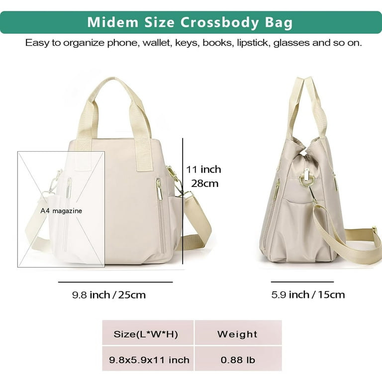 Lightweight 3 Compartments Crossbody Bag for Women Triple Zip Top