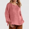 thumbnail image 2 of Camiseta de manga larga y cuello redondo de color liso para mujer: estilo informal y holgado, tejido de poliéster para los días más frescos., 2 of 5