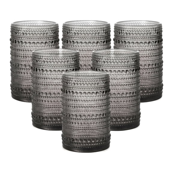 Vintage Textured Glasses Set of 6, Drinking Glasses for Cocktails and Juice