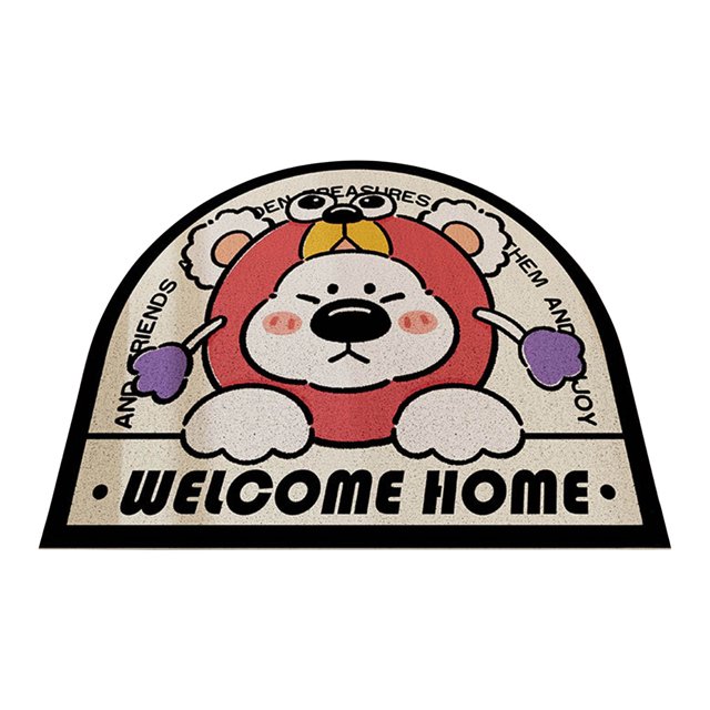 Felpudo de PVC con diseño de oso, lavable, antideslizante, para entrada del hogar, color rosa