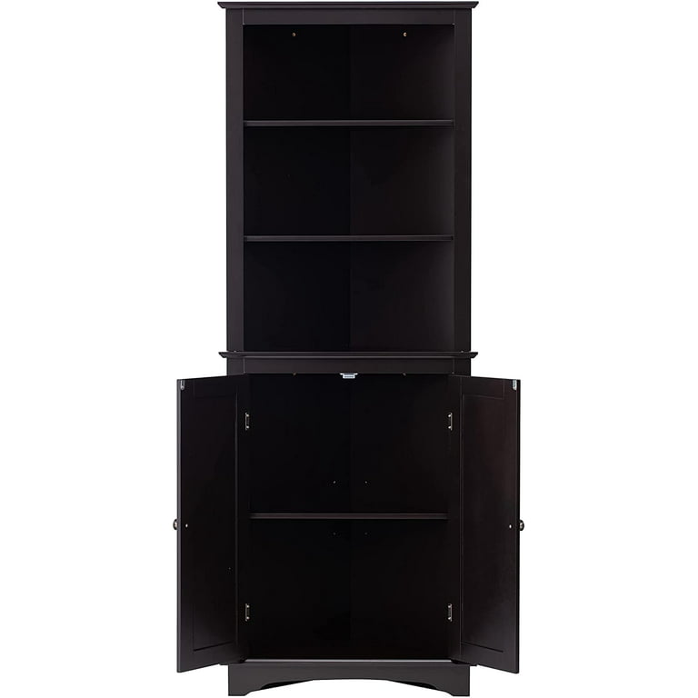Black 2-Tier Glass Storage Cabinet 2-Shelves with Door, Standing
