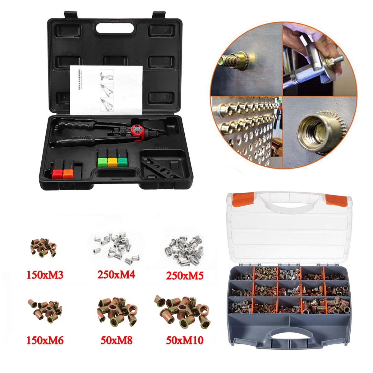 900pcs Nutsert Tool Kit M3M10 Stainless Steel Riveter Rivnut Nut