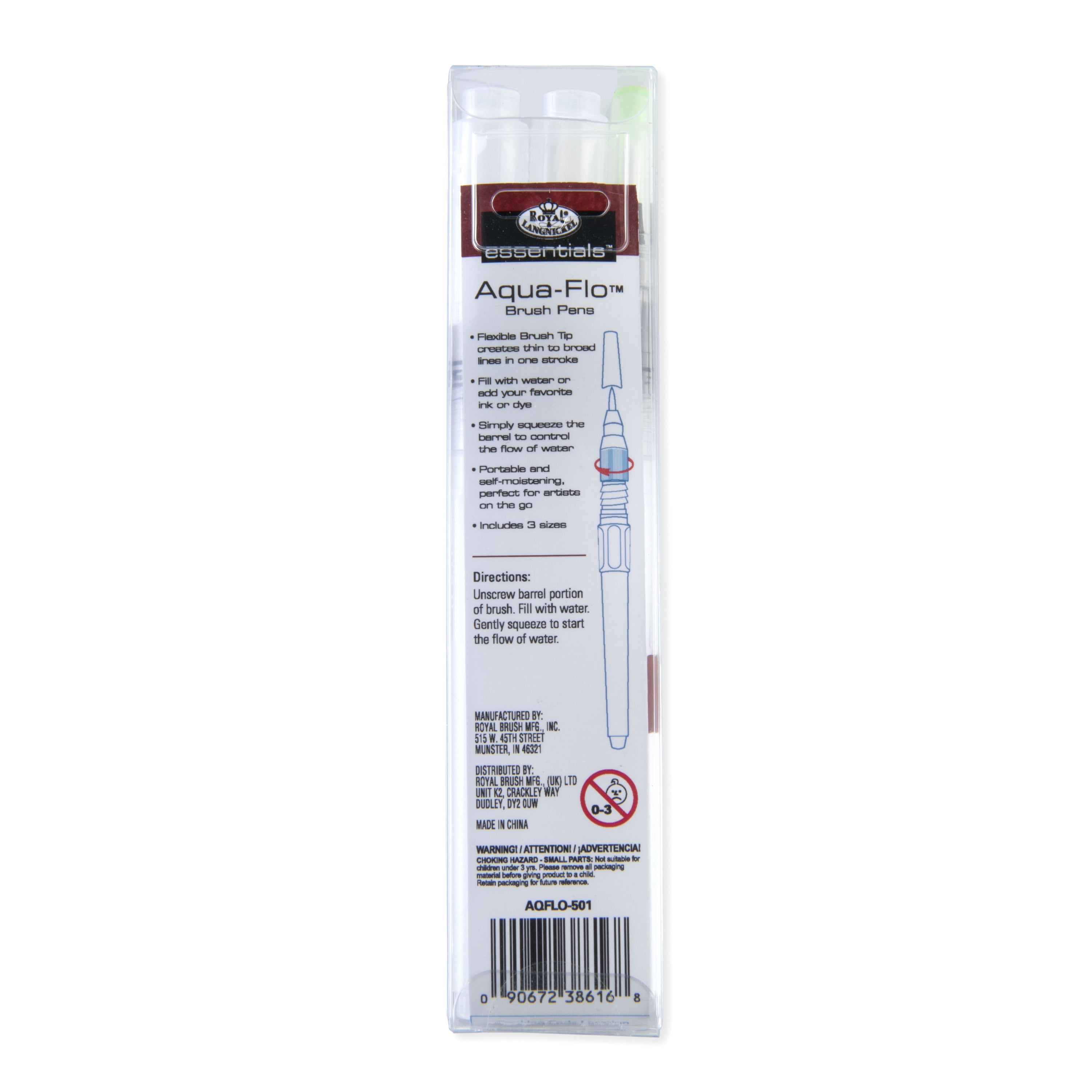 Royal & Langnickel Essentials Aqua-Flo Refillable Flat Paint Brush Pens 3-Pack