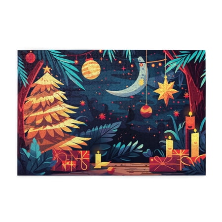1000 PCS Jigsaw Wood Puzzles 1000 Pieces Moonlit Night Christmas Tree Stunning Artwork Of Adults Great For Relaxation And Display For Puzzle Enthusiasts Challenging Brain Exercise Fun Puzzle