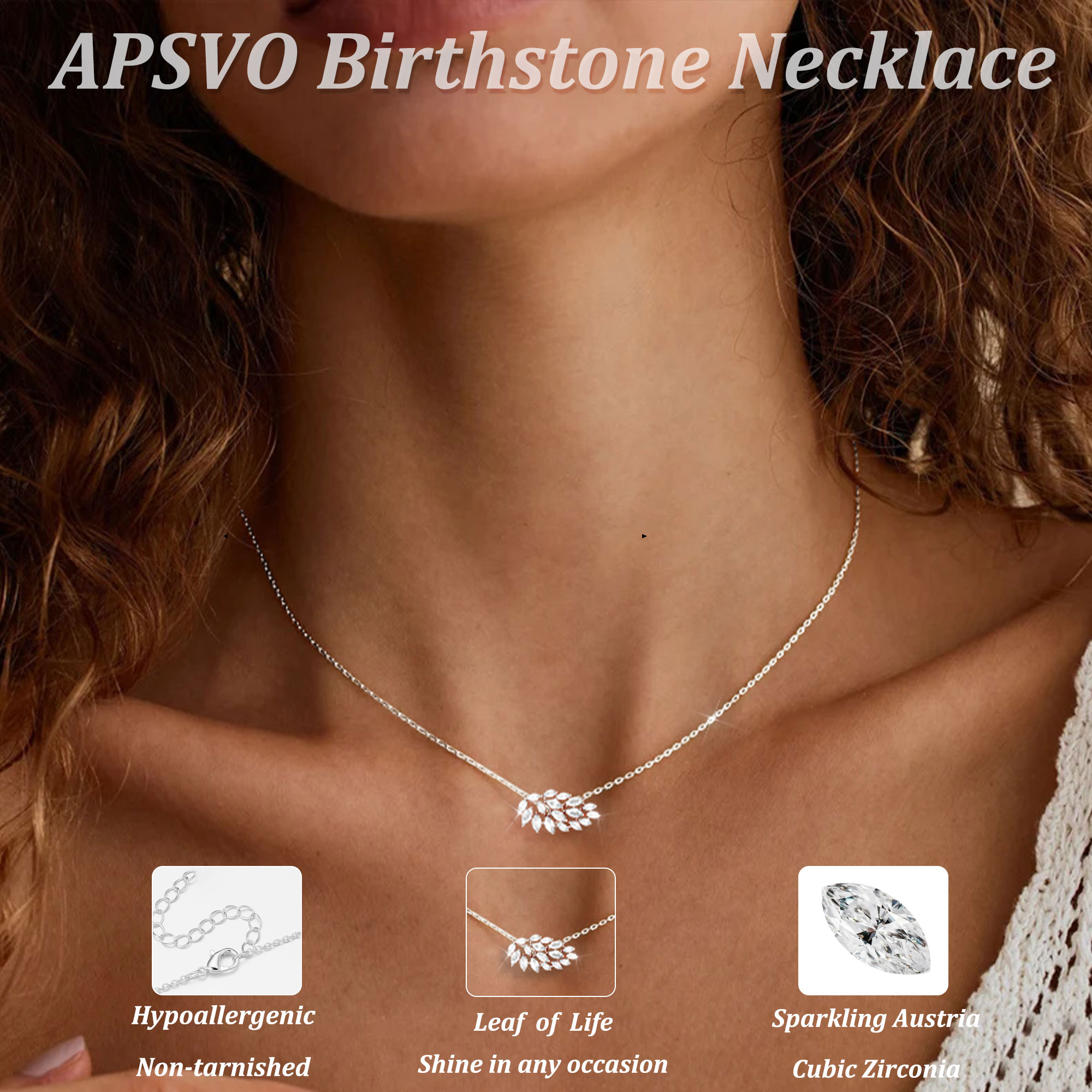 APSVO 925 Silver Plated Leaf Birthstone Necklace photo 5