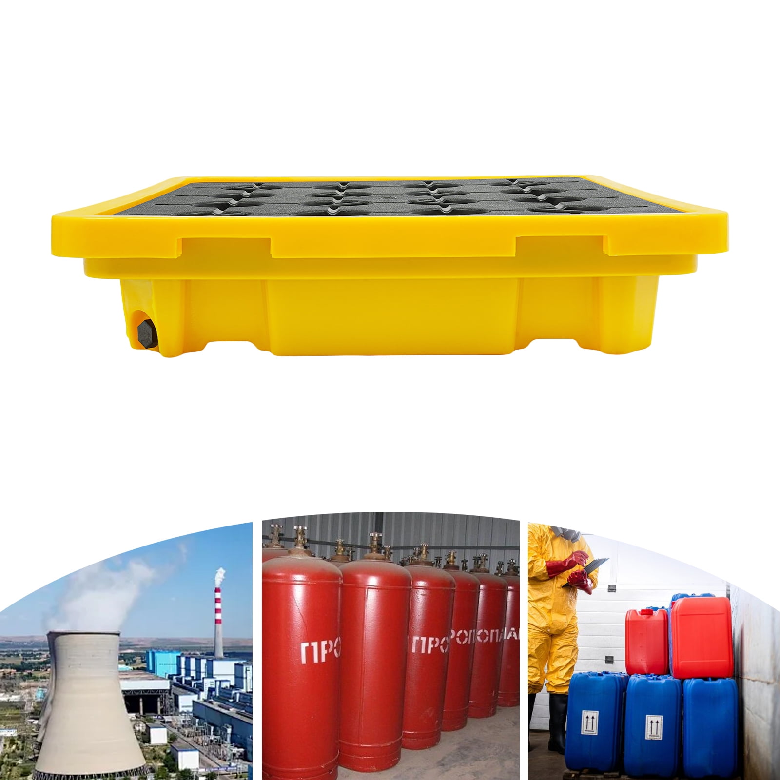 HDPE Spill Containment Pallet, 26.38*26.38*5.91in Size, Assembly Required For Industrial Parks, Warehouses To Safely Store And Contain Liquid Barrels