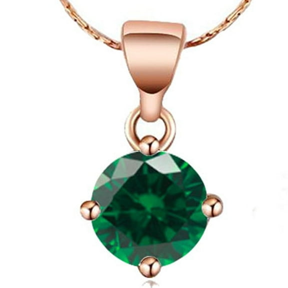 18K Rose Gold 3 Carat Emerald Round Stud Necklace, 18 inch Plated by Paris Jewelry