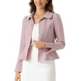thumbnail image 4 of INSPIRE CHIC Women's Elegant Peter Pan Collar Long Sleeves Ruffled Hem Single Breasted Office Blazers XL Pink, 4 of 6