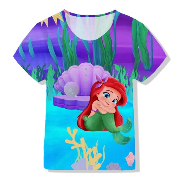 Camiseta de verano para niñas, camiseta de manga corta de dibujos animados de princesa fugitiva de Disney, Top bonito para niños, ropa para niñas 2-16140 Gao Jinjia LED