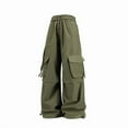 thumbnail image 5 of Womens Cargo Pants High Waisted Baggy Wide Leg Plus Size Parachute Pants with Pockets and drawstring Cargos Lightweight Trousers Y2K Army Green XXL, 5 of 7