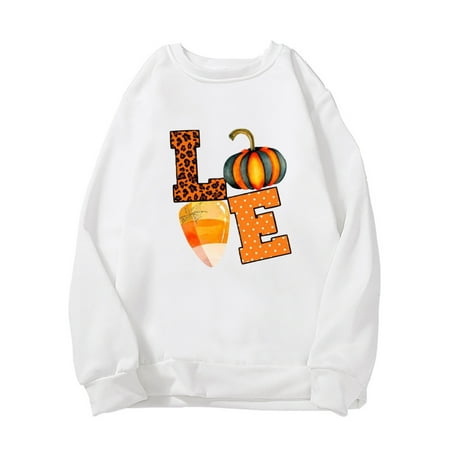 

jsaierl Sweatshirts Women Long Sleeve Funny Graphic Pullover Pumpkin Halloween Sweatshirt Crewneck Cute Tops for Women Lightweight Halloween Top for Women
