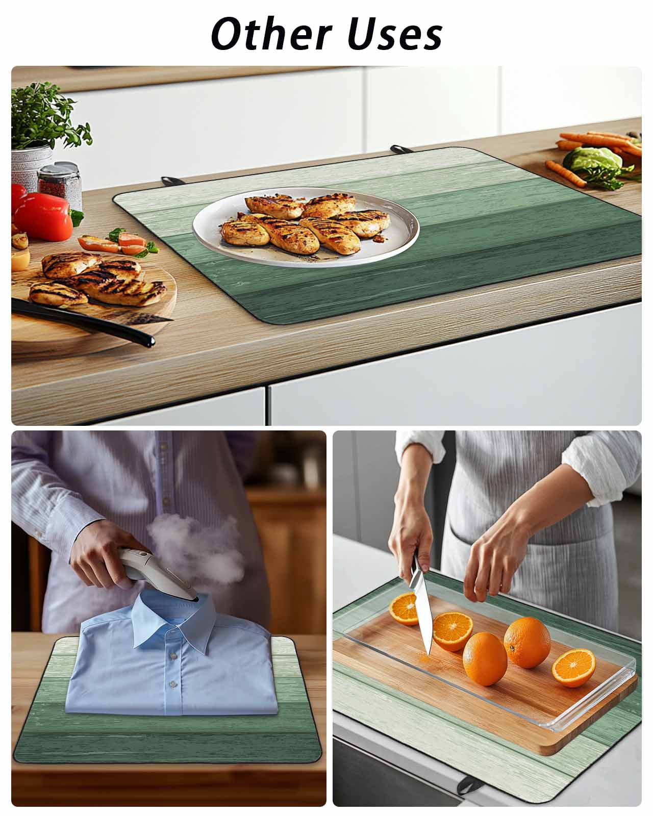 Stove Top Covers for Electric Stove, Turquoise Ombre Glass Stovetop Cover Protector, Farmhouse Vintage Wooden Striped Induction Cooktop Protector Oven Mat for Kitchen Countertop 24"x21"