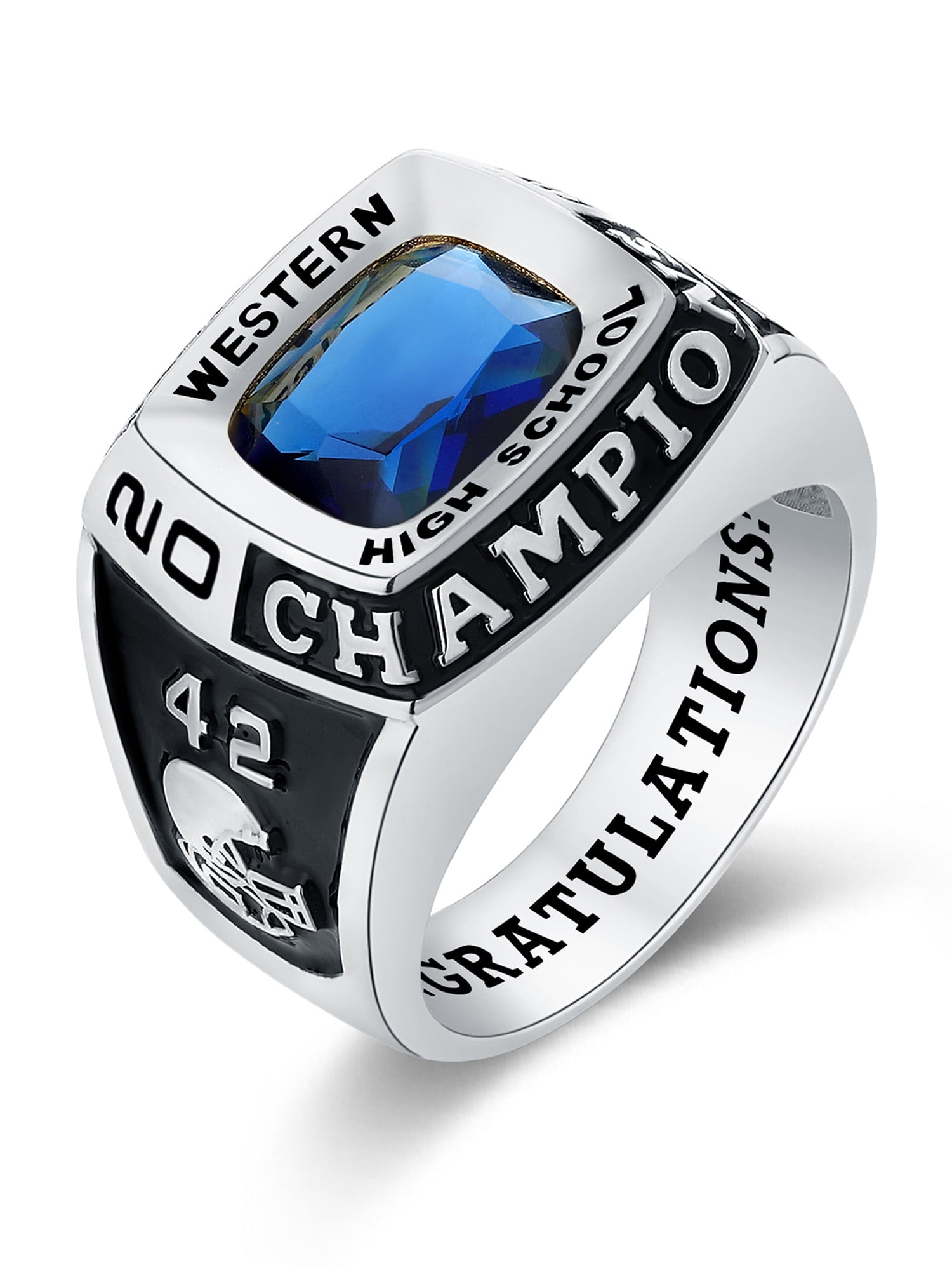 Mementos PJM Custom Men's Class Rings Sterling Silver for High School College-Platinum-Champion