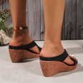 thumbnail image 5 of Rokment Women's Cork Footbed Wedges Dressy Slippers Sandals Stylish Casual Cross-Band Leather Platform Chunky Slip on High Heels Beach Summer Dress Slides Shoes Black Size 6, 5 of 7