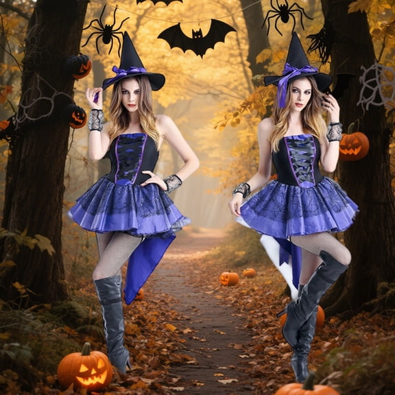 FASHOFT Halloween Dresses For Women Adult Vampire Spider Princess Dress Makeup Ball Cosplay Party Stage Outfit Halloween L