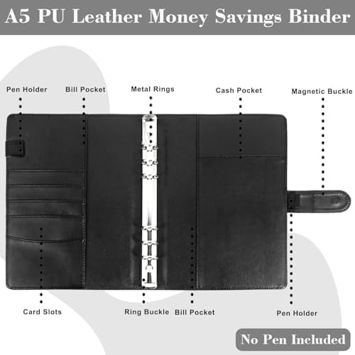 2 Pack 100 Envelopes Money Saving Challenge, Cash Budget Planner A5 Binder, Savings Challenges Book Organizer Folder, with 3 Tracker to Save $5,050 and $2,600, $300, 100 Pre-numbered Pockets, Bla