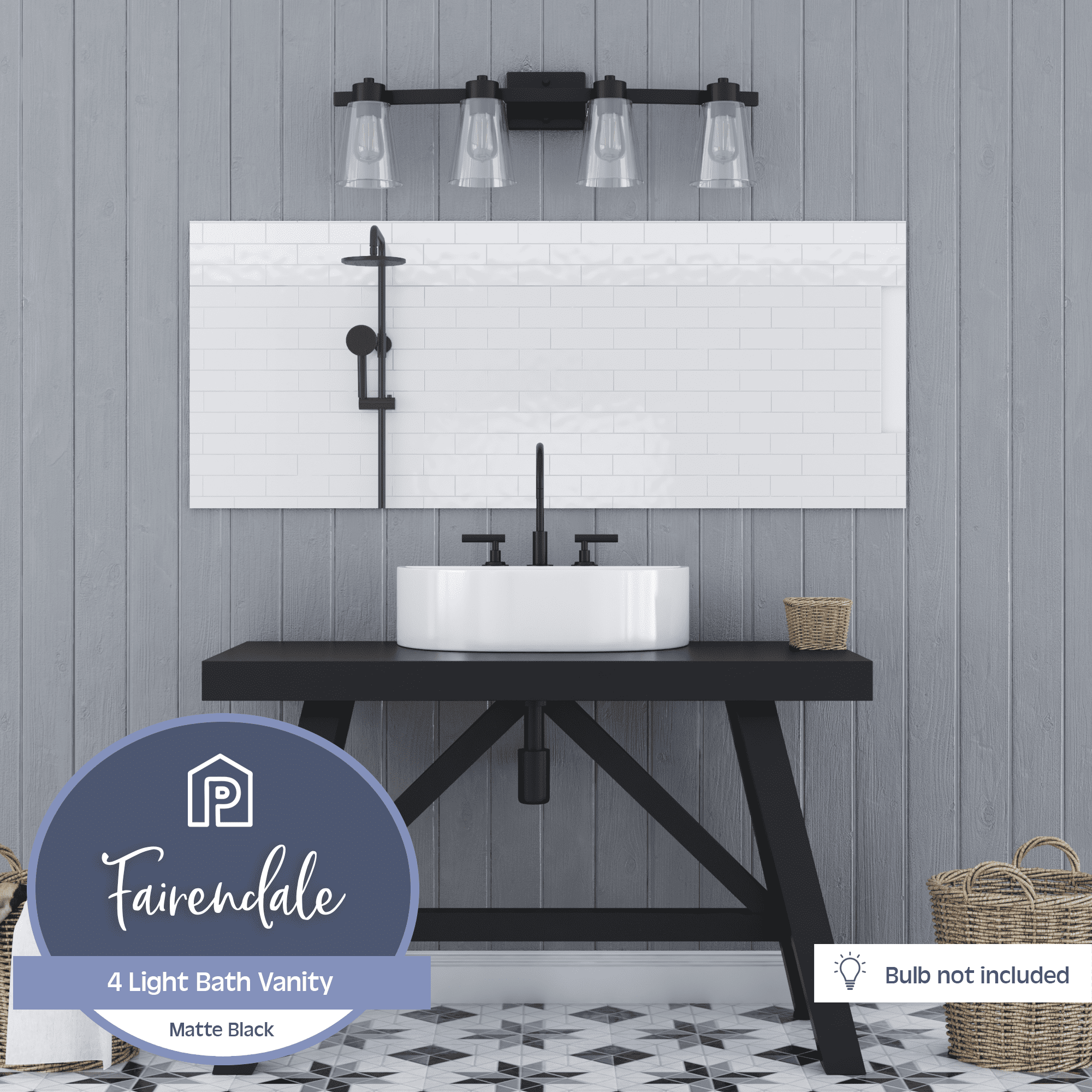 Prominence Home Fairendale 4-Light Matte Black Bathroom Vanity Light with Clear Glass Shade