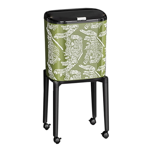 Cubo de basura con ruedas, cubo de basura de pie alto, gran capacidad, tapa a presión, papelera para Rayas verdes