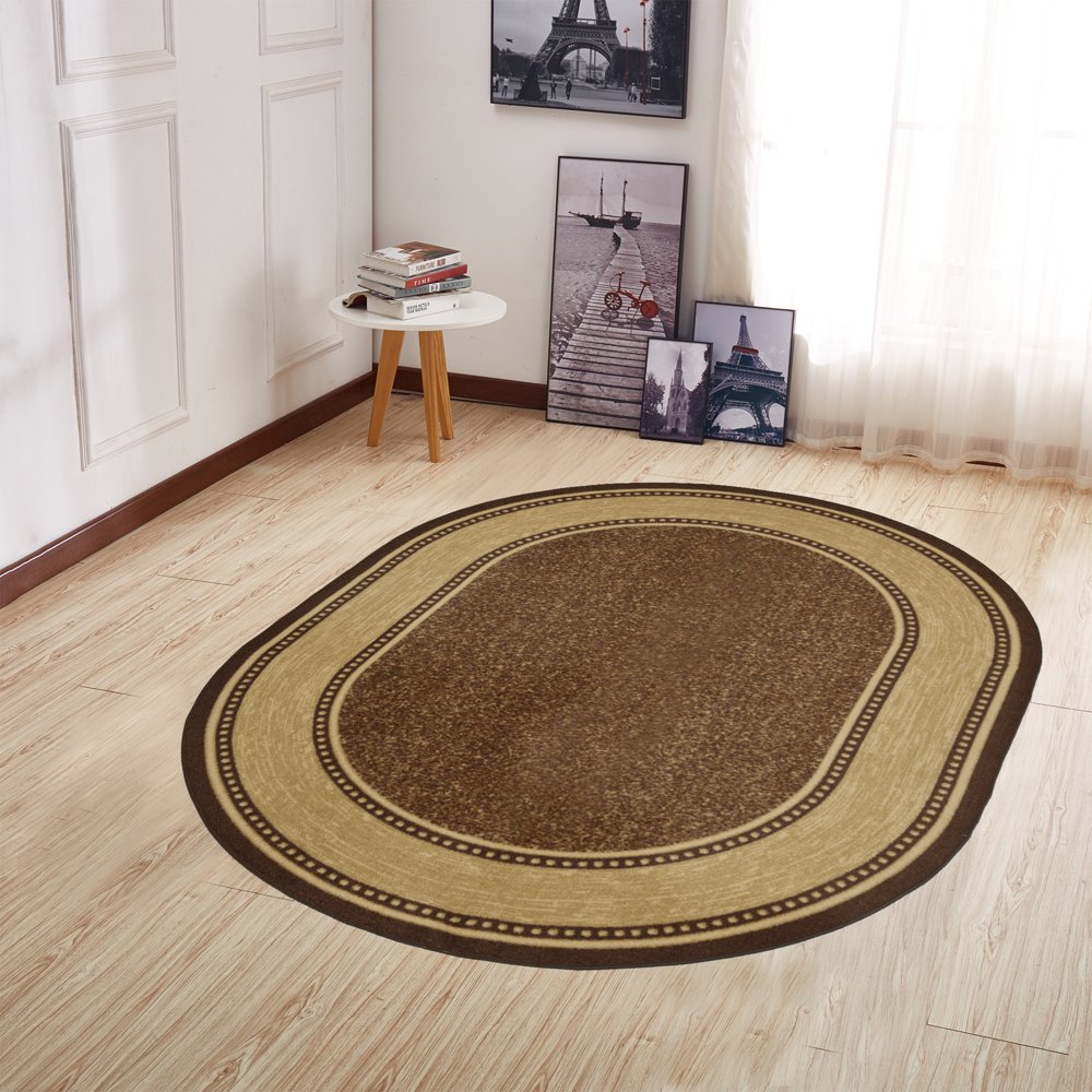 Ottomanson Ottohome Bordered Rug, Chocolate Brown, 5'X6'6" Oval
