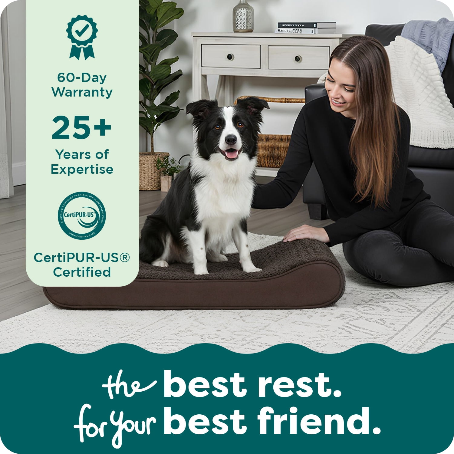 FurHaven Orthopedic Dog Bed for Large/Medium Dogs, Luxe Lounger Contour Mattress with a Solid Orthopedic Foam Slab for Joint Support, Removable Washable Cover, Large, Plush Suede, Chocolate