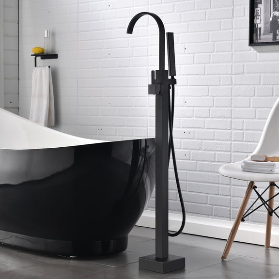 Single Handle Freestanding Tub Filler Floor Mount Bathtub Faucet with Handheld Shower (Brushed Nickel)