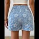 thumbnail image 4 of Shorts Bohemios de Verano con Cintura Alta y Bolsillo para Mujer, de Jacquard Floral Azul L, 4 of 7