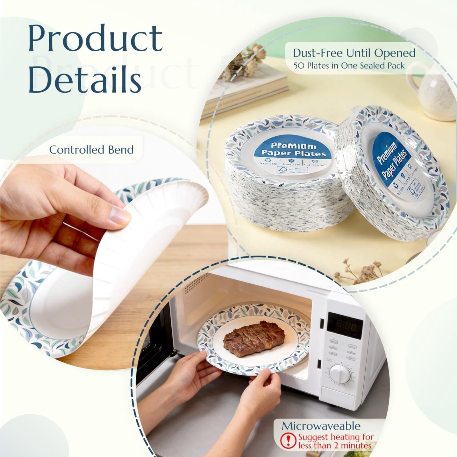 8.5 Inch Paper Plates  150 Count Disposable Soak Proof & Cut Resistantwave Safe Bulk For Everyday Meals Lunch Familye