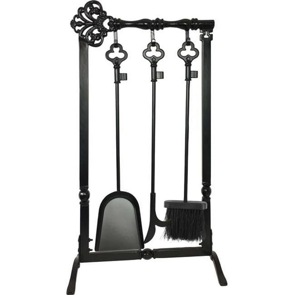 Dagan 1370 Key Design Fireplace Tool Set, Black - 4 Piece