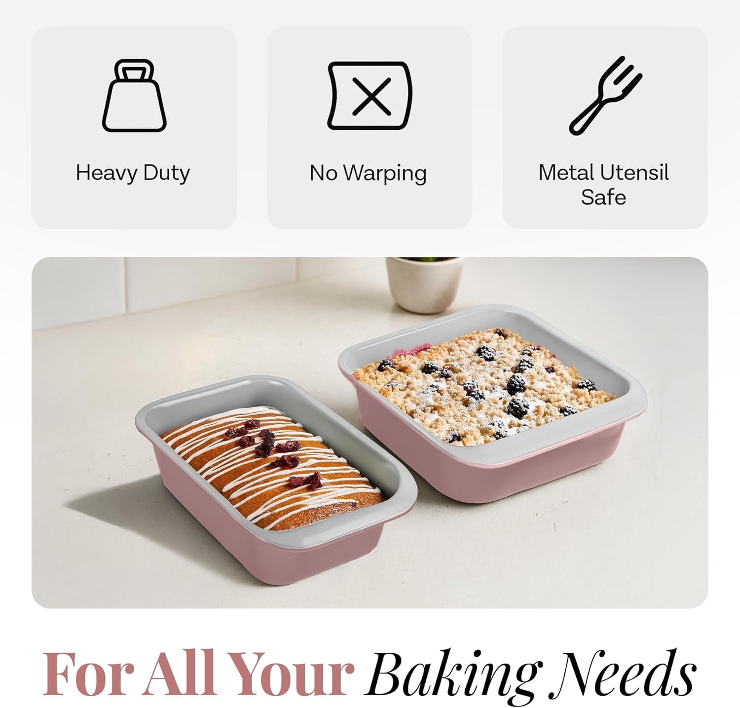 Gotham Steel 6 Pc Stackable Baking Pans Set Non Stick, 70% Space Saving Design, Nonstick Ceramic Bakeware Sets Non Toxic, with Baking Sheet Tray, Cake & Muffin Pans, Oven & Dishwasher Safe, Mauve