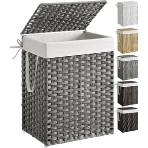 SONGMICS 23.8 Gallon Wicker Laundry Hamper with Lid, Gray