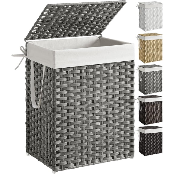 23.8 Gal (90L) White Laundry Hamper Wicker Laundry Basket with Lid and Handles Clothes Hamper Foldable Removable Liner Bag Gray