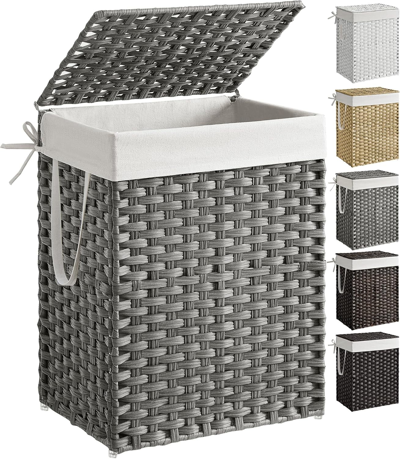 SONGMICS 23.8 Gallon Wicker Laundry Hamper with Lid, Gray