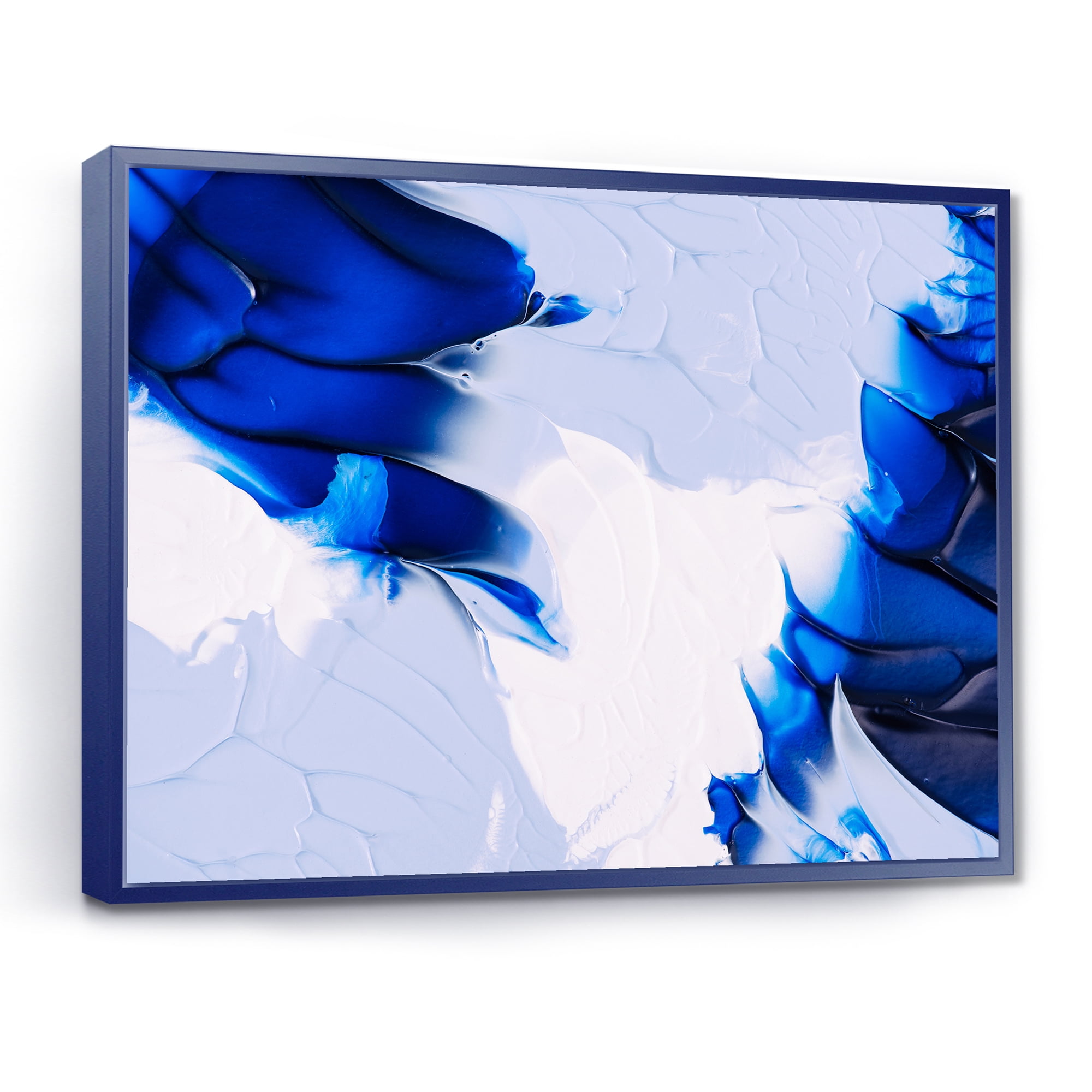 Designart 'Abstract White and Blue Grey Waves' Modern Framed Canvas Wall Art Print