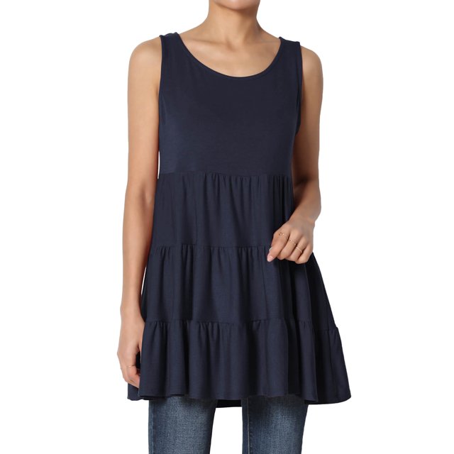 Tunique Babydoll Sans Manches à Volants pour Femmes P-3X Mignon Débardeur Décontracté