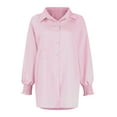 thumbnail image 6 of Mohiass Women's Smocked Cuffed Striped Boyfriend Shirt with Pocket Casual Collar Long Sleeve Blouse Tops for Pocket Shirred Pink M, 6 of 9