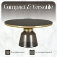 thumbnail image 3 of LeisureMod 30" Round Coffee Table with Glass Top and Brushed Gold Iron Rim Tempered Glass Pedestal Base No Assembly for Modern Home, Living Room Tully Collection in Grey/Black, 3 of 18