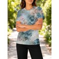 thumbnail image 5 of Vintage Teal Blush Tops for Women Short Sleeve Crewneck All-Over Pattern Casual Tee, 5 of 6