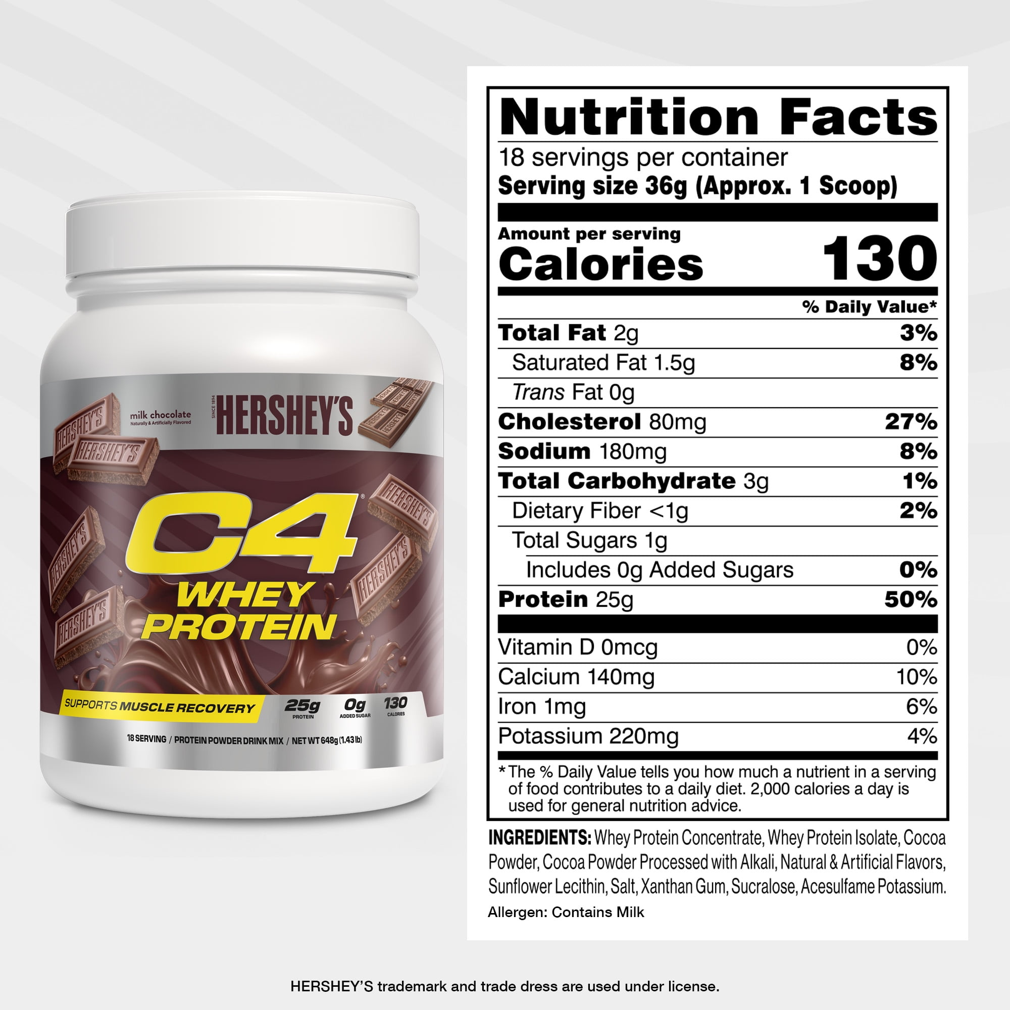 C4 Pro Whey Protein Powder, Hershey's Milk Chocolate Flavor, 25g of Protein, 18 Servings